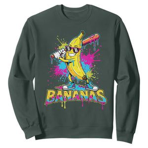 Funny Bananas Baseball Drip Ice Cream Sports Splatter Sweatshirt TS11 Dark Forest Green Print Your Wear