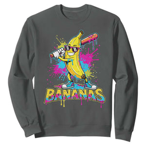 Funny Bananas Baseball Drip Ice Cream Sports Splatter Sweatshirt TS11 Dark Heather Print Your Wear