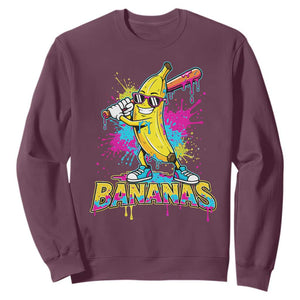 Funny Bananas Baseball Drip Ice Cream Sports Splatter Sweatshirt TS11 Maroon Print Your Wear