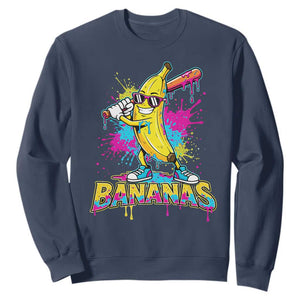Funny Bananas Baseball Drip Ice Cream Sports Splatter Sweatshirt TS11 Navy Print Your Wear