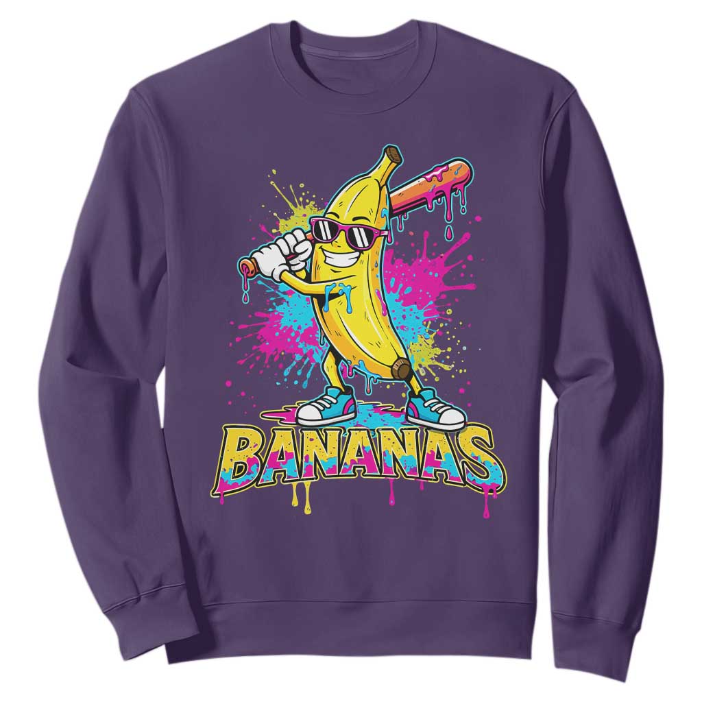 Funny Bananas Baseball Drip Ice Cream Sports Splatter Sweatshirt TS11 Purple Print Your Wear