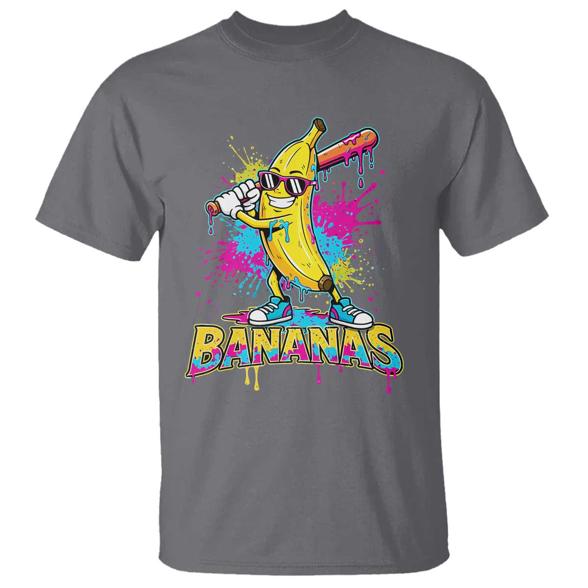 Funny Bananas Baseball Drip Ice Cream Sports Splatter T Shirt TS11 Charcoal Print Your Wear