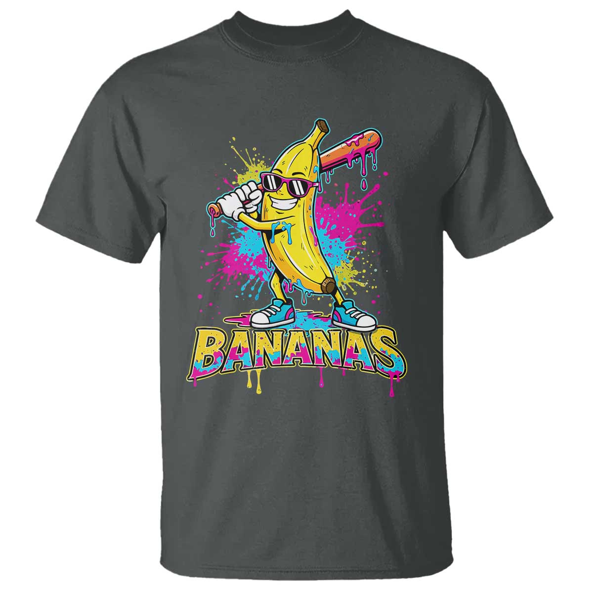 Funny Bananas Baseball Drip Ice Cream Sports Splatter T Shirt TS11 Dark Heather Print Your Wear