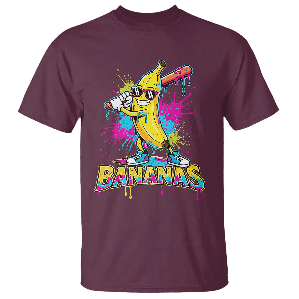 Funny Bananas Baseball Drip Ice Cream Sports Splatter T Shirt TS11 Maroon Print Your Wear