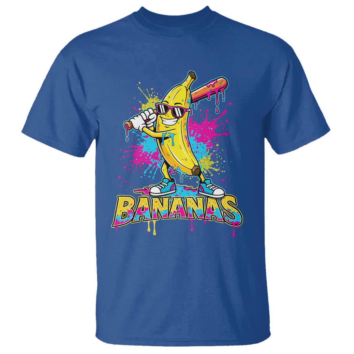 Funny Bananas Baseball Drip Ice Cream Sports Splatter T Shirt TS11 Royal Blue Print Your Wear
