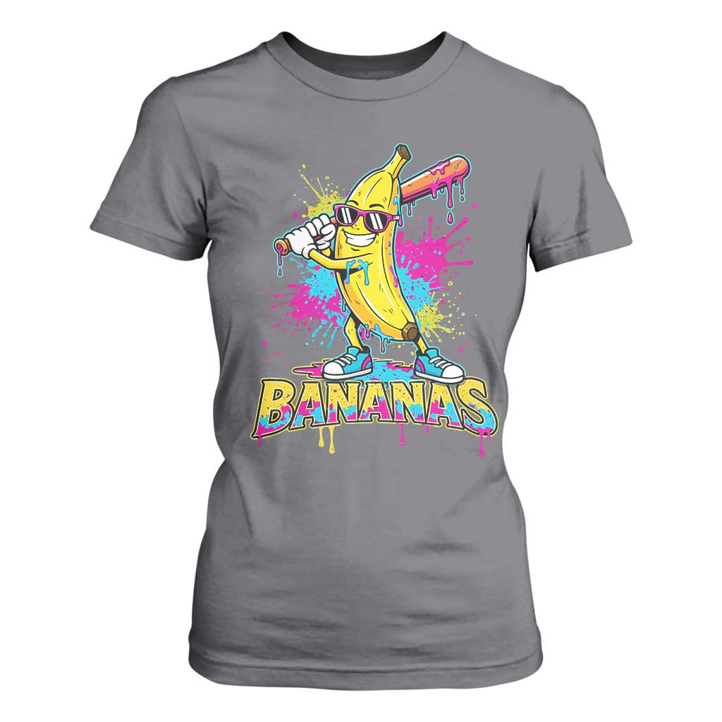 Funny Bananas Baseball Drip Ice Cream Sports Splatter T Shirt For Women TS11 Charcoal Print Your Wear