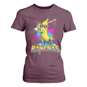 Funny Bananas Baseball Drip Ice Cream Sports Splatter T Shirt For Women TS11 Maroon Print Your Wear
