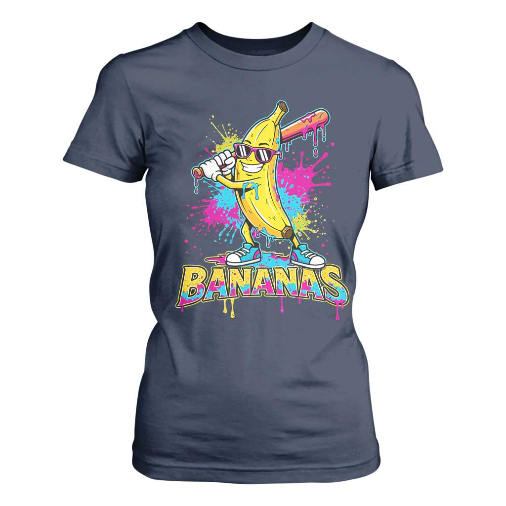 Funny Bananas Baseball Drip Ice Cream Sports Splatter T Shirt For Women TS11 Navy Print Your Wear
