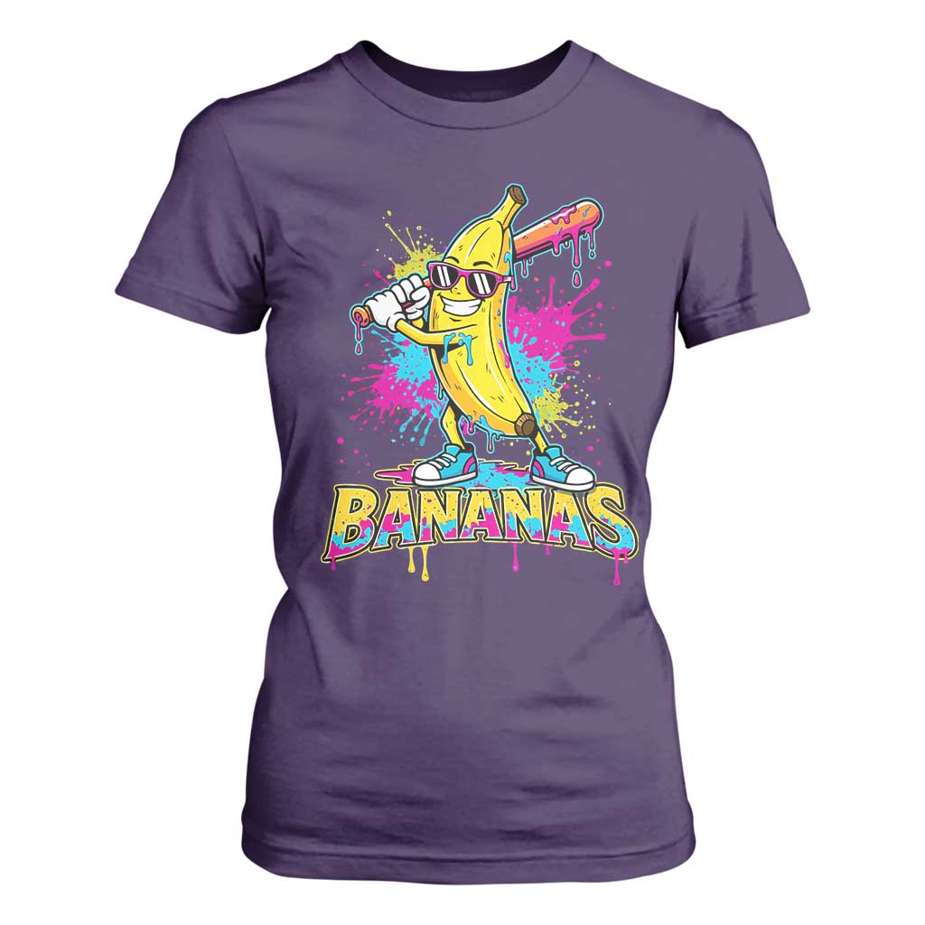Funny Bananas Baseball Drip Ice Cream Sports Splatter T Shirt For Women TS11 Purple Print Your Wear