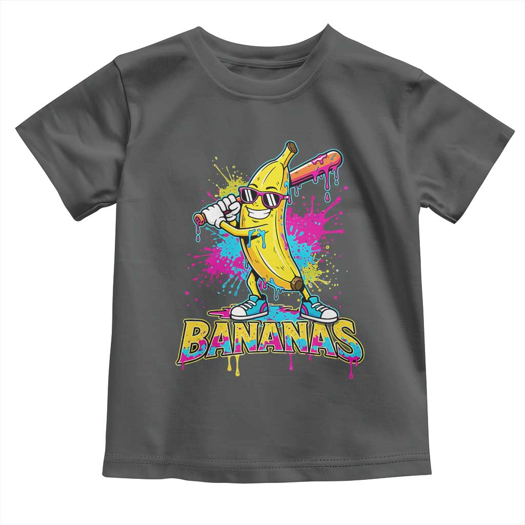 Funny Bananas Baseball Drip Ice Cream Sports Splatter Toddler T Shirt TS11 Dark Heather Print Your Wear