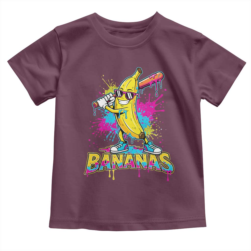 Funny Bananas Baseball Drip Ice Cream Sports Splatter Toddler T Shirt TS11 Maroon Print Your Wear