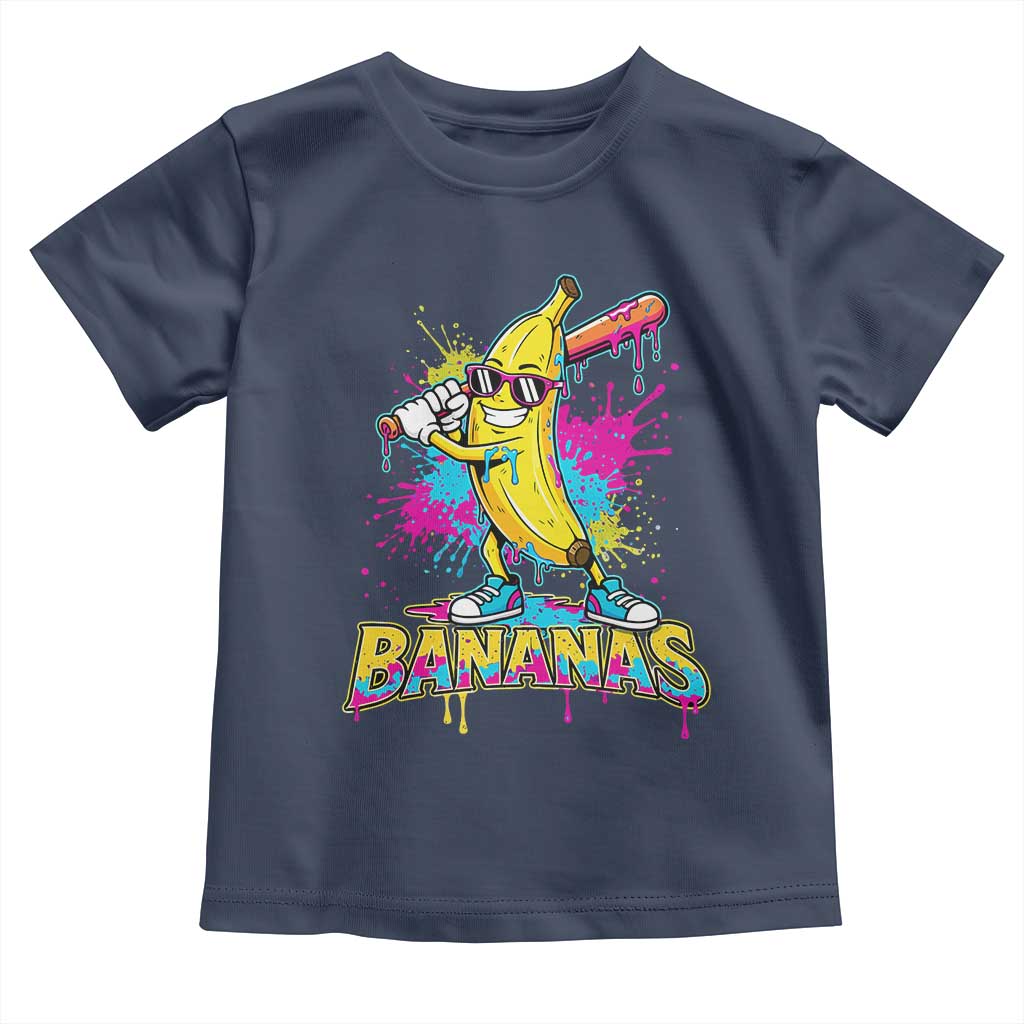 Funny Bananas Baseball Drip Ice Cream Sports Splatter Toddler T Shirt TS11 Navy Print Your Wear