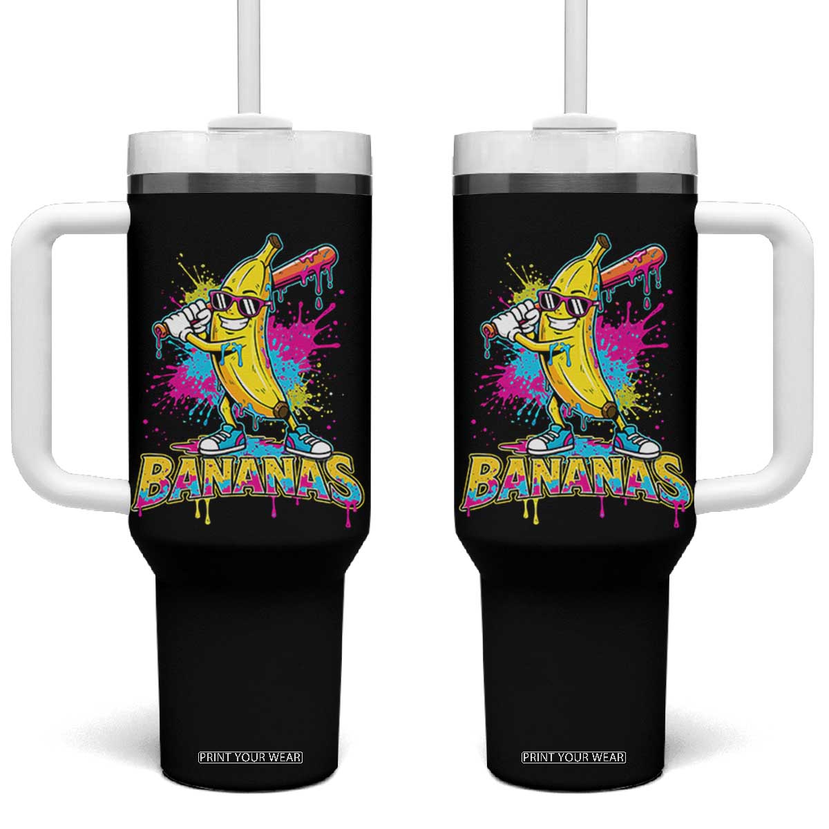 Funny Bananas Baseball Drip Ice Cream Sports Splatter Tumbler With Handle TS11 One Size: 40 oz Black Print Your Wear