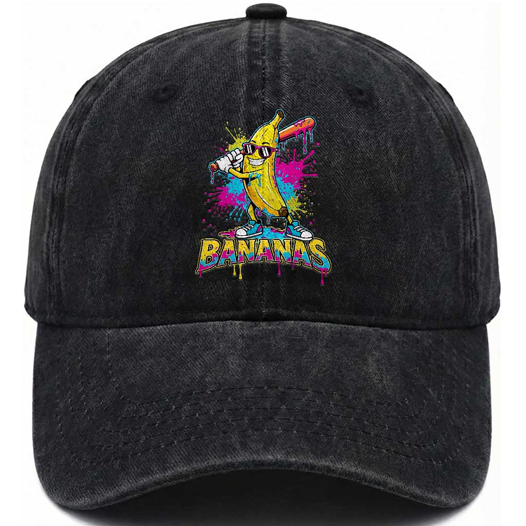 Funny Bananas Baseball Drip Ice Cream Sports Splatter Washed Cotton Baseball Cap