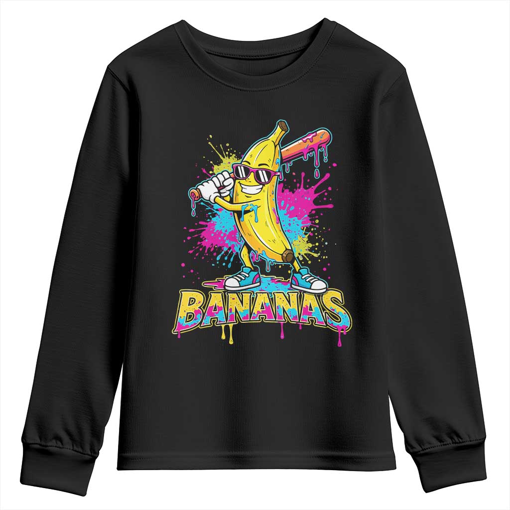 Funny Bananas Baseball Drip Ice Cream Sports Splatter Youth Sweatshirt TS11 Black Print Your Wear