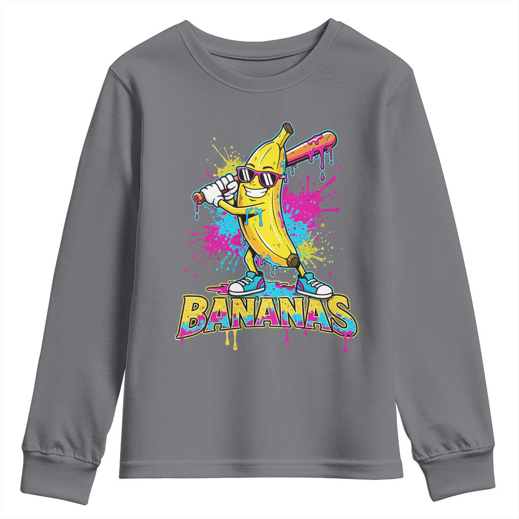 Funny Bananas Baseball Drip Ice Cream Sports Splatter Youth Sweatshirt TS11 Charcoal Print Your Wear