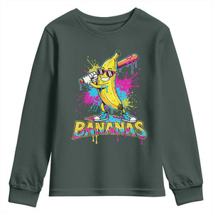 Funny Bananas Baseball Drip Ice Cream Sports Splatter Youth Sweatshirt TS11 Dark Forest Green Print Your Wear