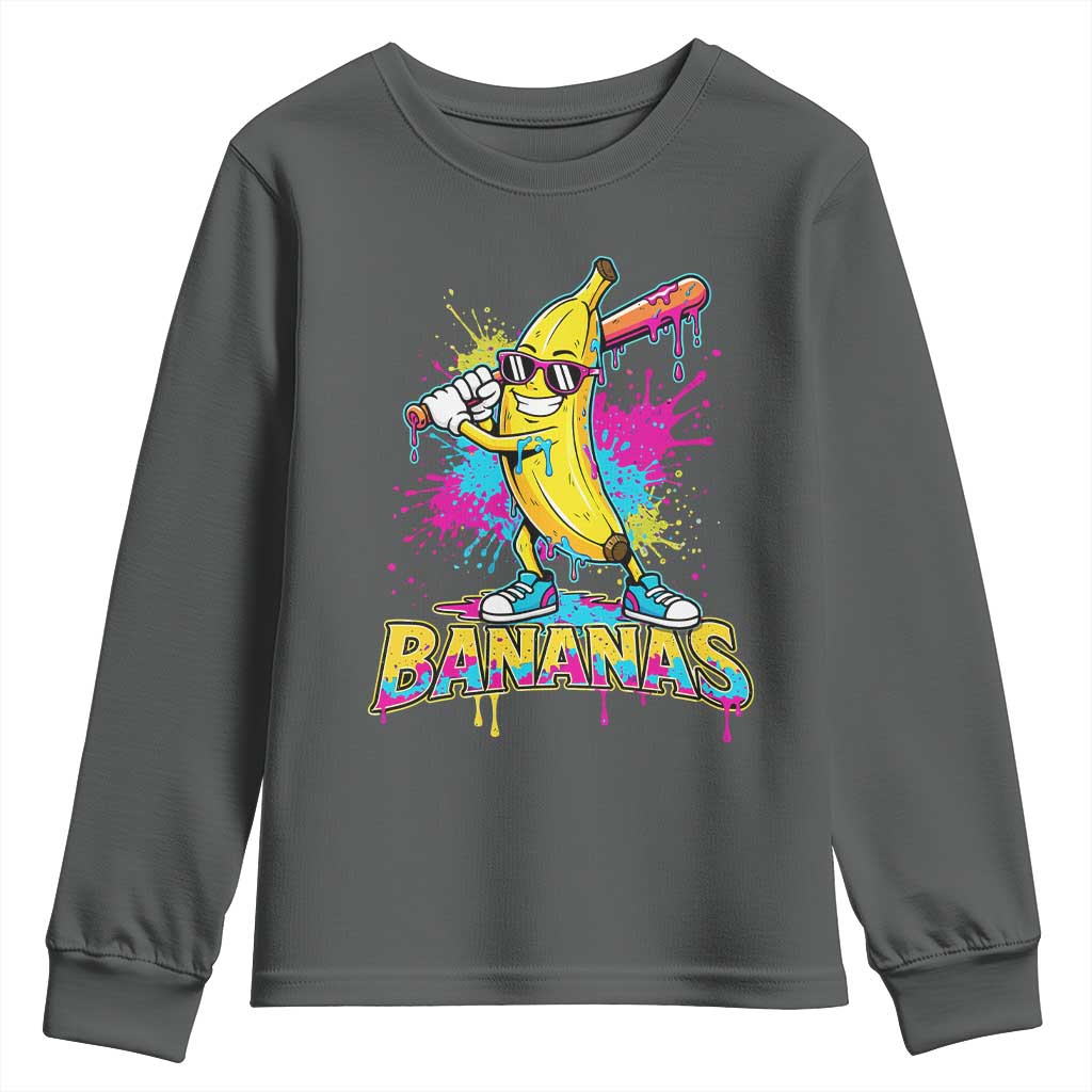 Funny Bananas Baseball Drip Ice Cream Sports Splatter Youth Sweatshirt TS11 Dark Heather Print Your Wear