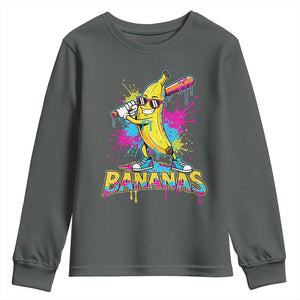 Funny Bananas Baseball Drip Ice Cream Sports Splatter Youth Sweatshirt TS11 Dark Heather Print Your Wear