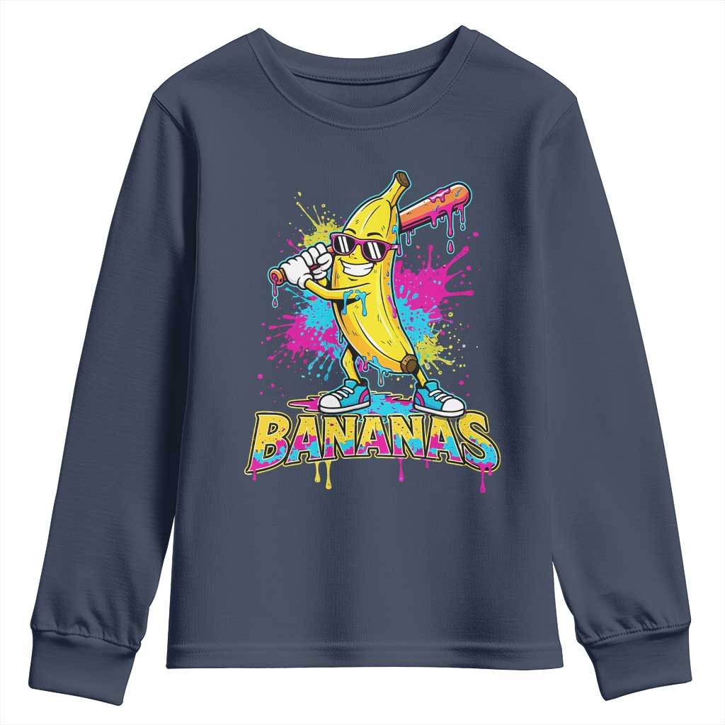 Funny Bananas Baseball Drip Ice Cream Sports Splatter Youth Sweatshirt TS11 Navy Print Your Wear