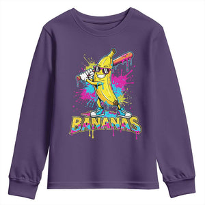 Funny Bananas Baseball Drip Ice Cream Sports Splatter Youth Sweatshirt TS11 Purple Print Your Wear