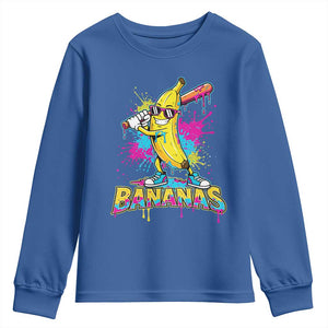 Funny Bananas Baseball Drip Ice Cream Sports Splatter Youth Sweatshirt TS11 Royal Blue Print Your Wear