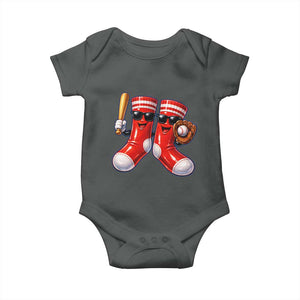 Funny Red Socks Playing Baseball Graphic Sport Game Day Baby Onesie TS11 Dark Heather Print Your Wear