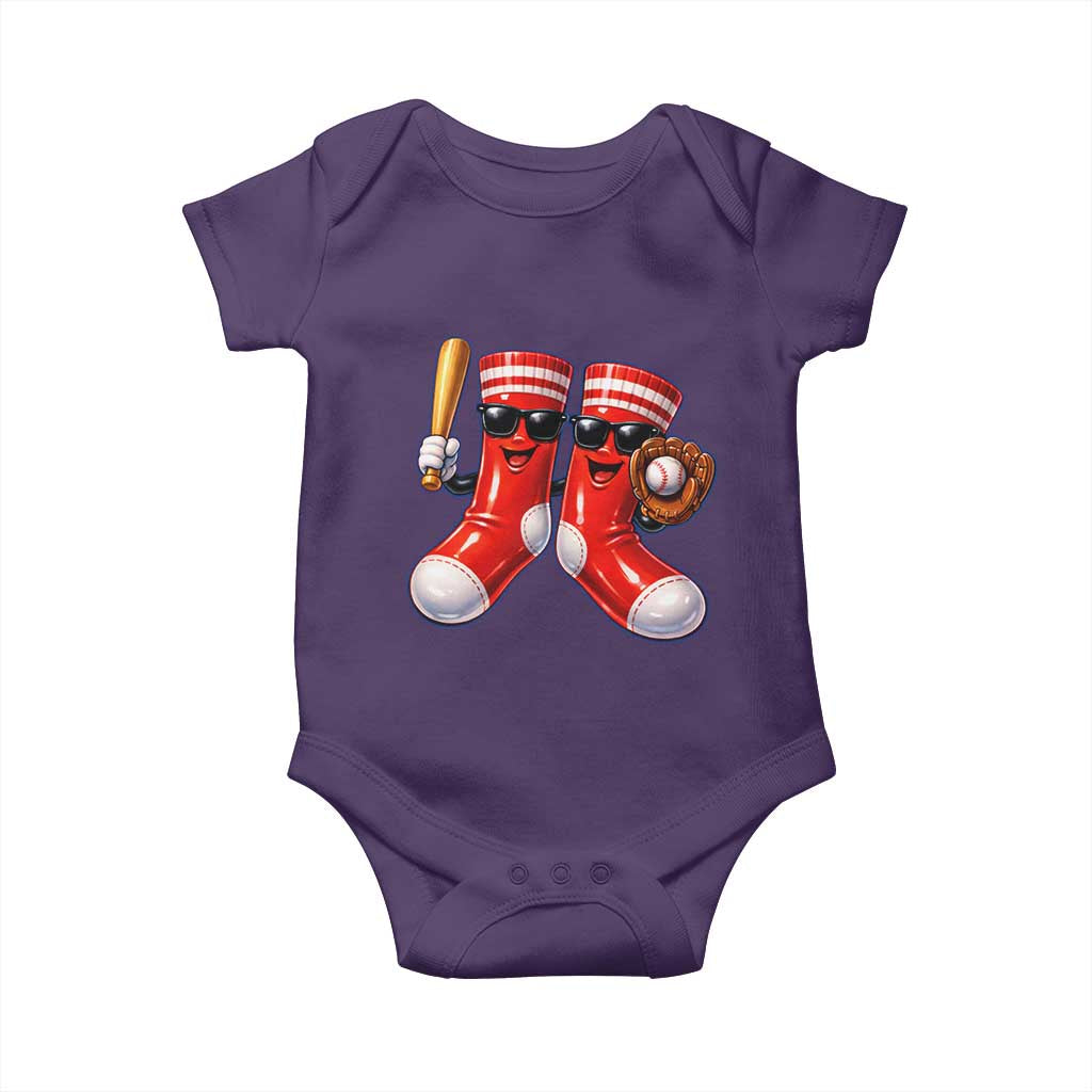 Funny Red Socks Playing Baseball Graphic Sport Game Day Baby Onesie TS11 Purple Print Your Wear