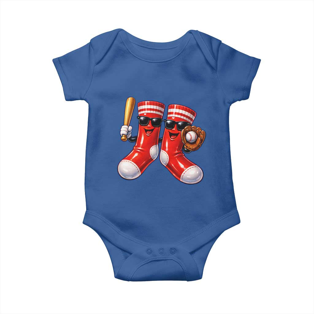 Funny Red Socks Playing Baseball Graphic Sport Game Day Baby Onesie TS11 Royal Blue Print Your Wear