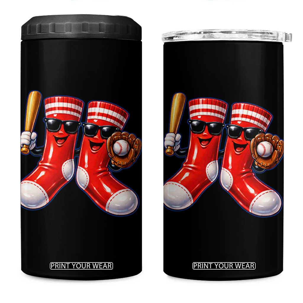 Funny Red Socks Playing Baseball Graphic Sport Game Day 4 in 1 Can Cooler Tumbler TS11 One Size: 16 oz Black Print Your Wear