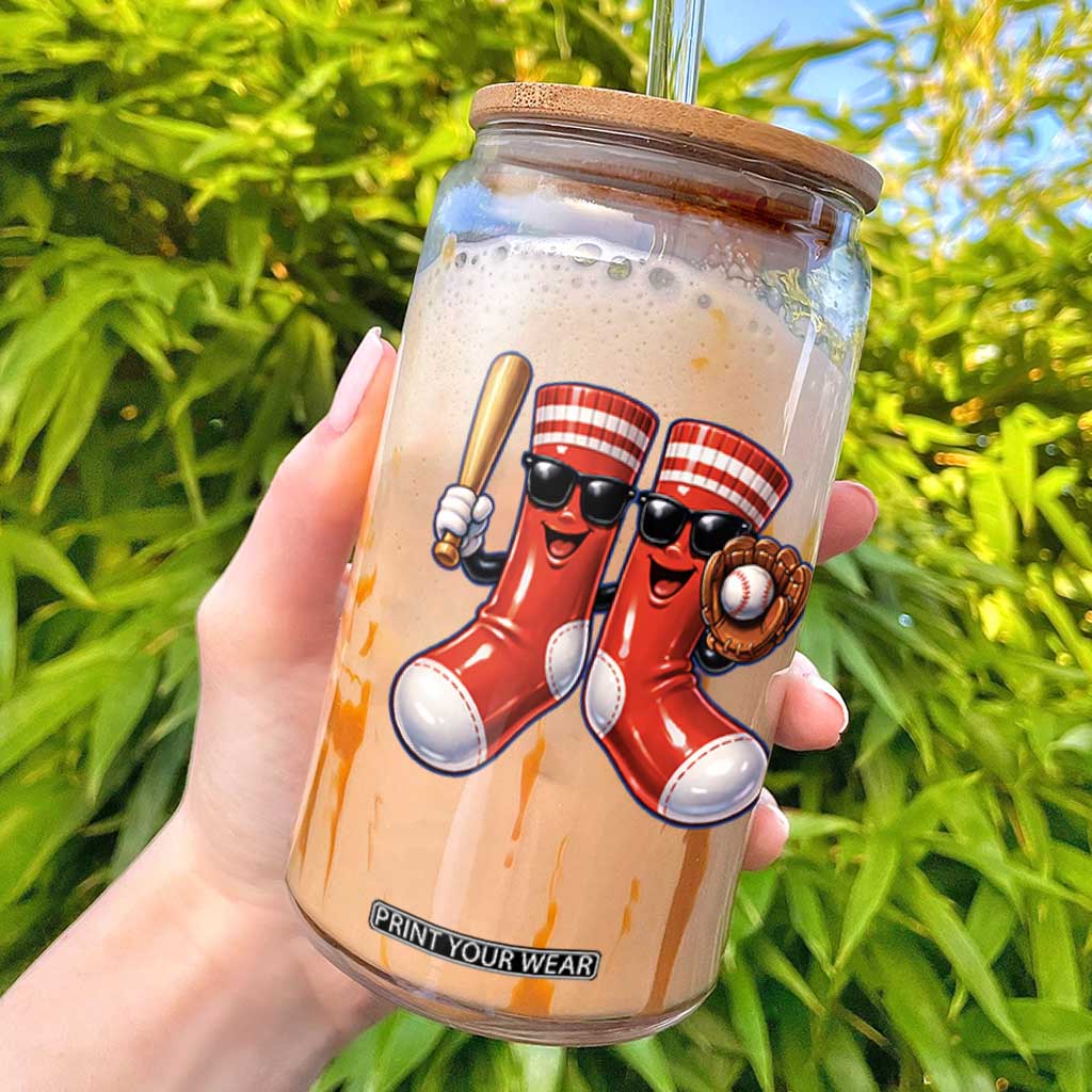 Funny Red Socks Playing Baseball Graphic Sport Game Day Glass Can - TS11 Black Print Your Wear