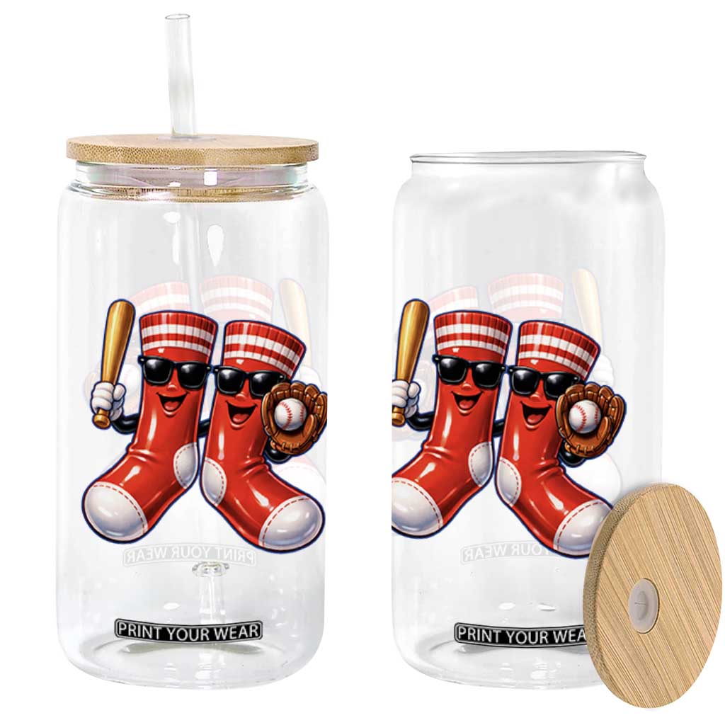 Funny Red Socks Playing Baseball Graphic Sport Game Day Glass Can - TS11 Print Your Wear