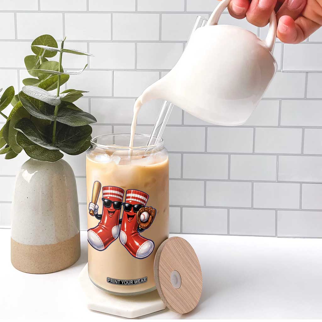 Funny Red Socks Playing Baseball Graphic Sport Game Day Glass Can - TS11 Print Your Wear