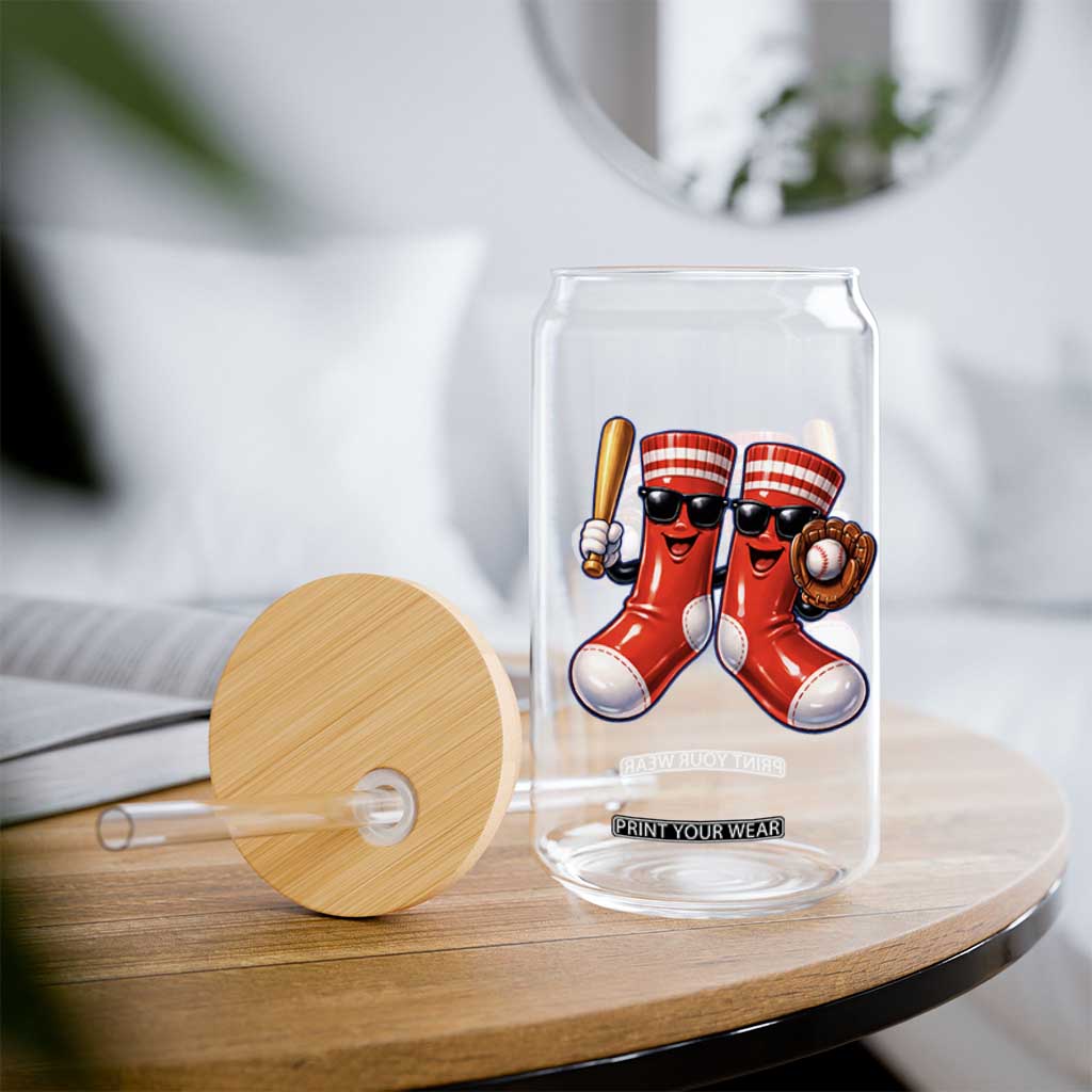 Funny Red Socks Playing Baseball Graphic Sport Game Day Glass Can - TS11 Print Your Wear