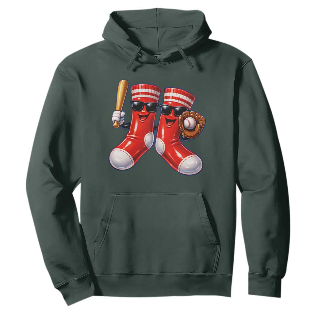 Funny Red Socks Playing Baseball Graphic Sport Game Day Hoodie TS11 Dark Forest Green Print Your Wear