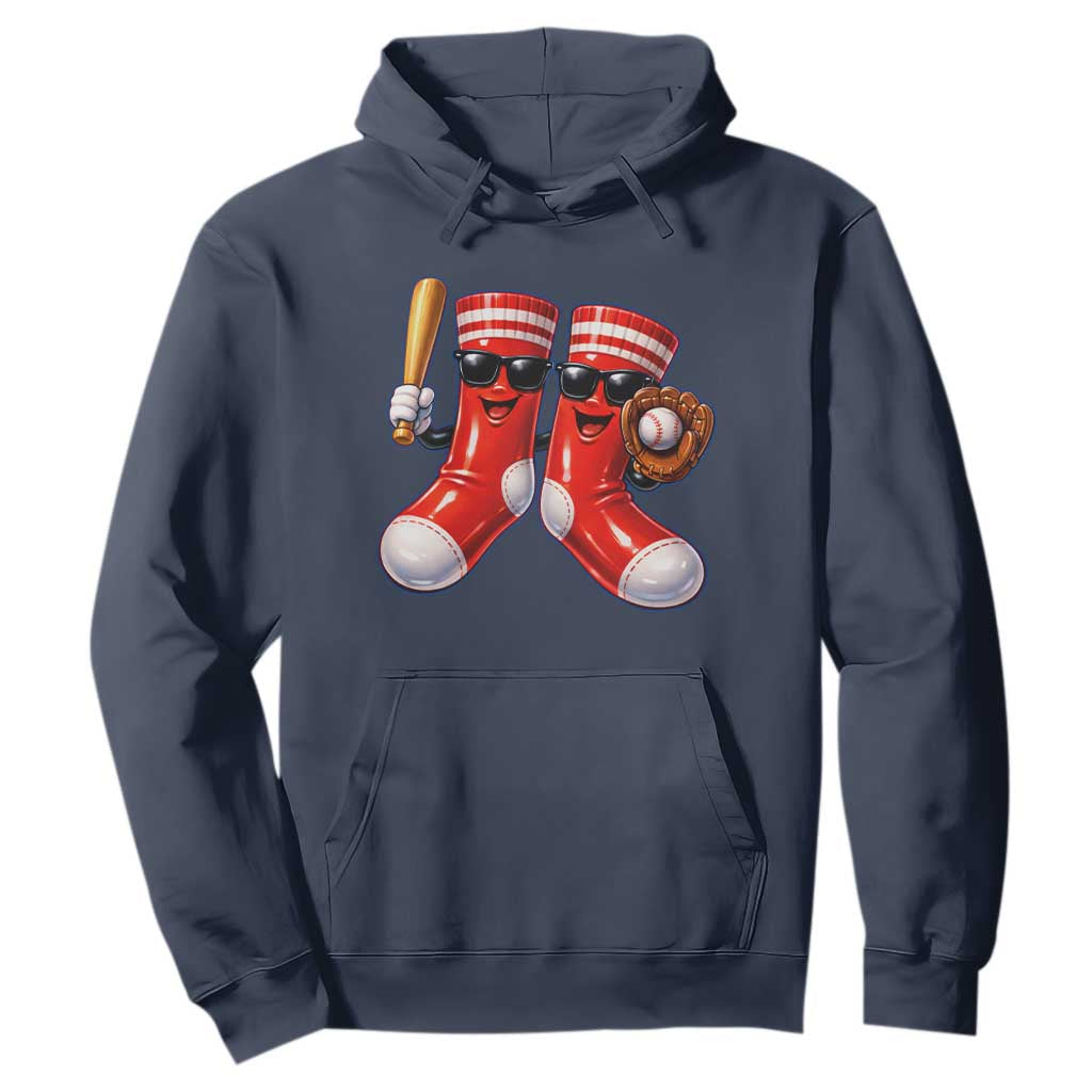 Funny Red Socks Playing Baseball Graphic Sport Game Day Hoodie TS11 Navy Print Your Wear