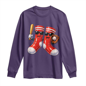 Funny Red Socks Playing Baseball Graphic Sport Game Day Long Sleeve Shirt TS11 Purple Print Your Wear