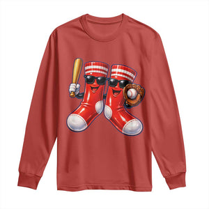 Funny Red Socks Playing Baseball Graphic Sport Game Day Long Sleeve Shirt TS11 Red Print Your Wear