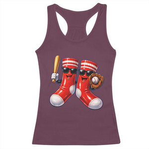 Funny Red Socks Playing Baseball Graphic Sport Game Day Racerback Tank Top TS11 Maroon Print Your Wear