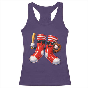 Funny Red Socks Playing Baseball Graphic Sport Game Day Racerback Tank Top TS11 Purple Print Your Wear