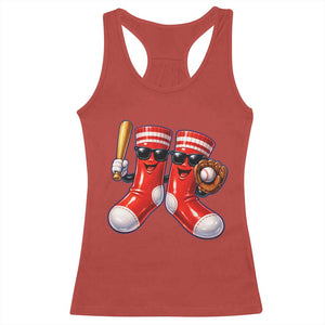 Funny Red Socks Playing Baseball Graphic Sport Game Day Racerback Tank Top TS11 Red Print Your Wear