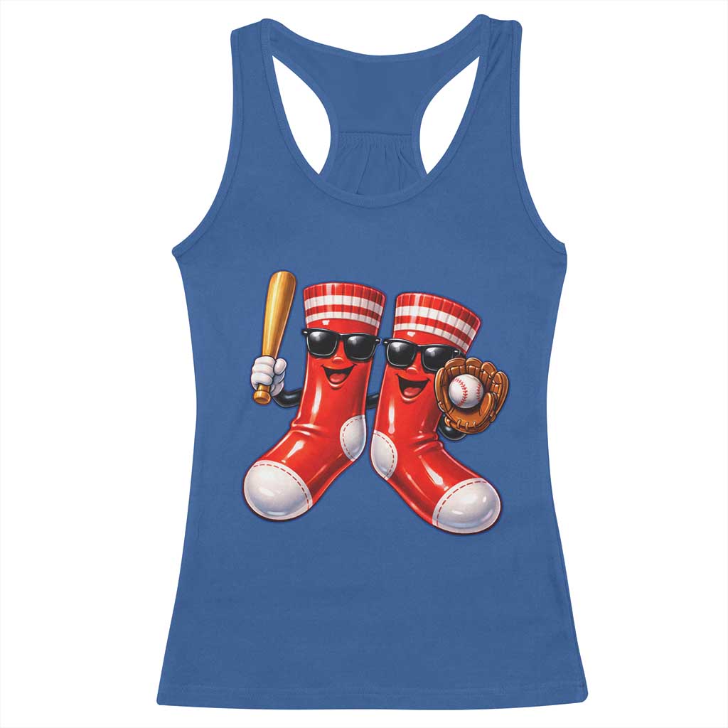 Funny Red Socks Playing Baseball Graphic Sport Game Day Racerback Tank Top TS11 Royal Blue Print Your Wear
