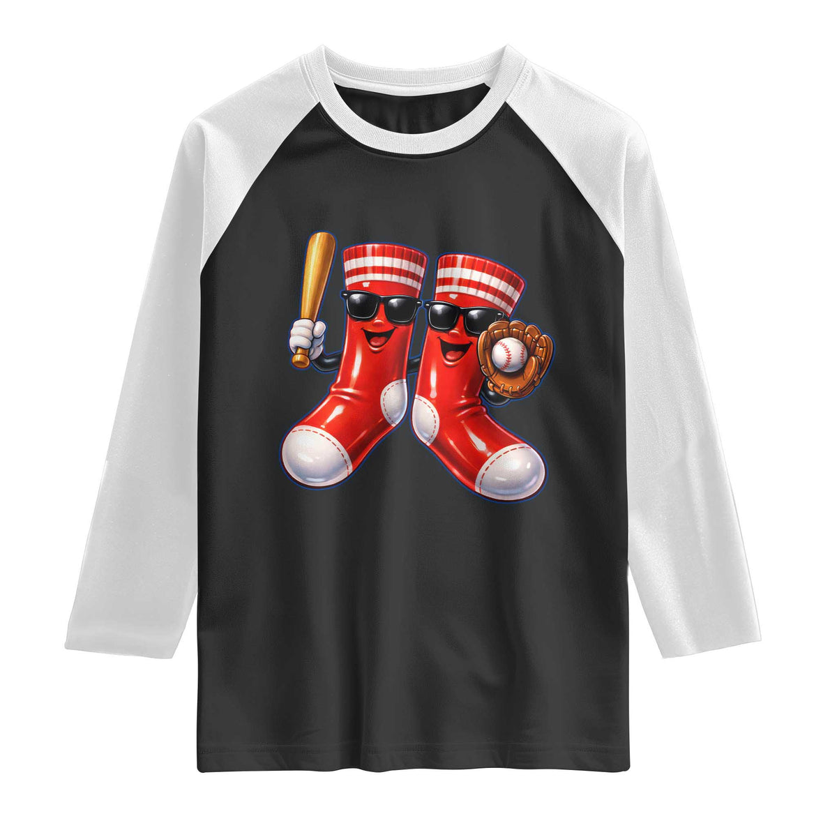 Funny Red Socks Playing Baseball Graphic Sport Game Day Raglan Shirt TS11 Black White Print Your Wear