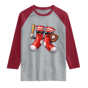 Funny Red Socks Playing Baseball Graphic Sport Game Day Raglan Shirt TS11 Heather Gray Heather Red Print Your Wear