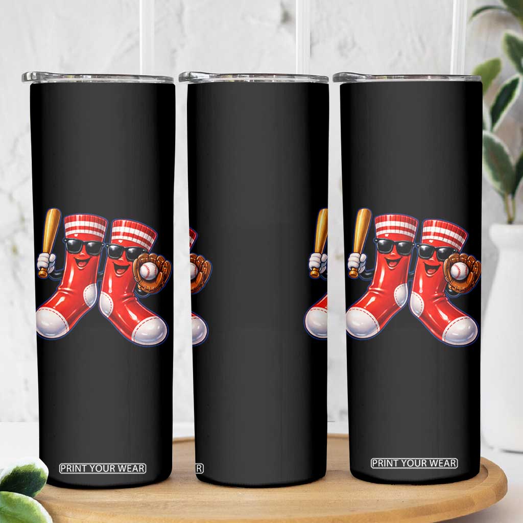 Funny Red Socks Playing Baseball Graphic Sport Game Day Skinny Tumbler TS11 Print Your Wear