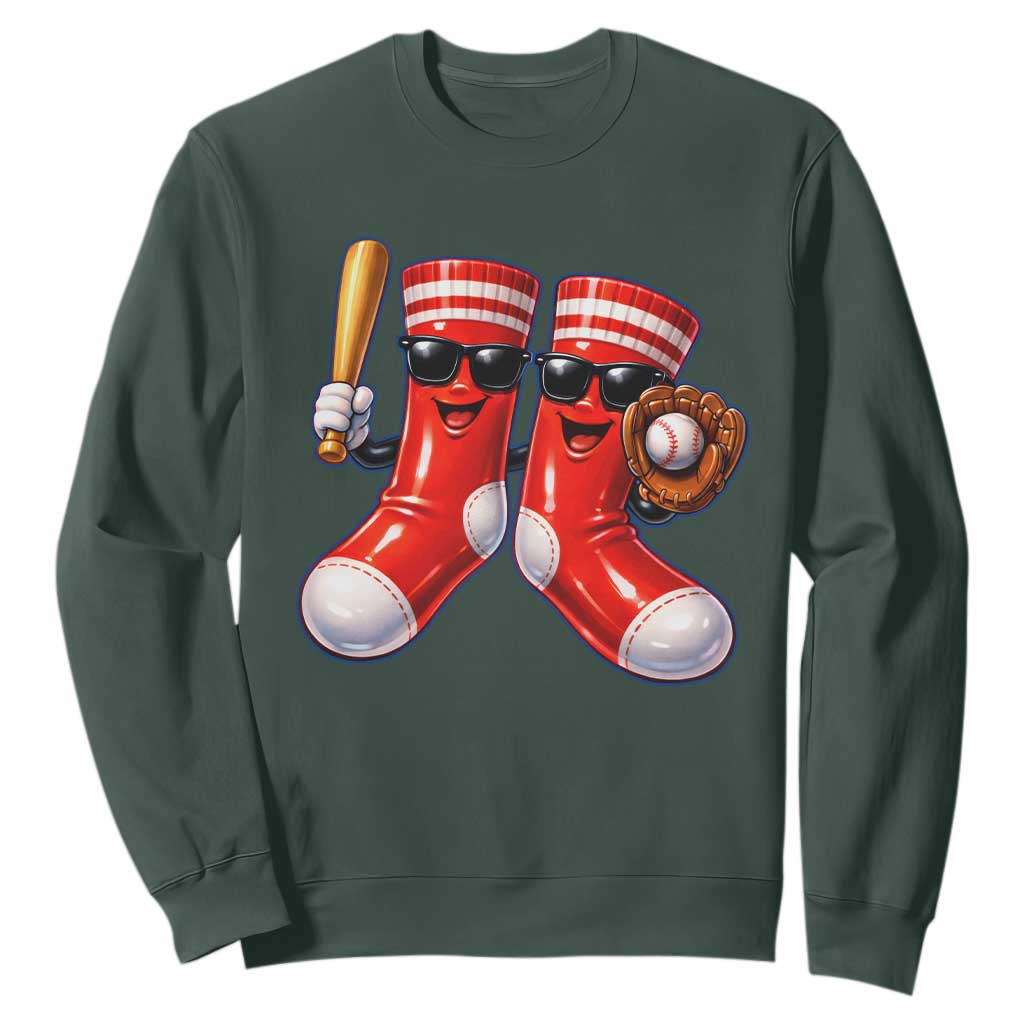 Funny Red Socks Playing Baseball Graphic Sport Game Day Sweatshirt TS11 Dark Forest Green Print Your Wear