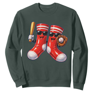 Funny Red Socks Playing Baseball Graphic Sport Game Day Sweatshirt TS11 Dark Forest Green Print Your Wear