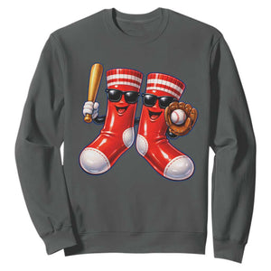 Funny Red Socks Playing Baseball Graphic Sport Game Day Sweatshirt TS11 Dark Heather Print Your Wear