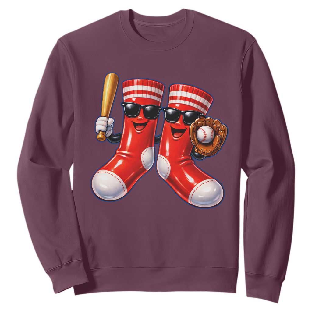 Funny Red Socks Playing Baseball Graphic Sport Game Day Sweatshirt TS11 Maroon Print Your Wear