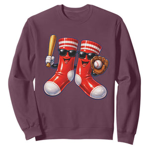 Funny Red Socks Playing Baseball Graphic Sport Game Day Sweatshirt TS11 Maroon Print Your Wear